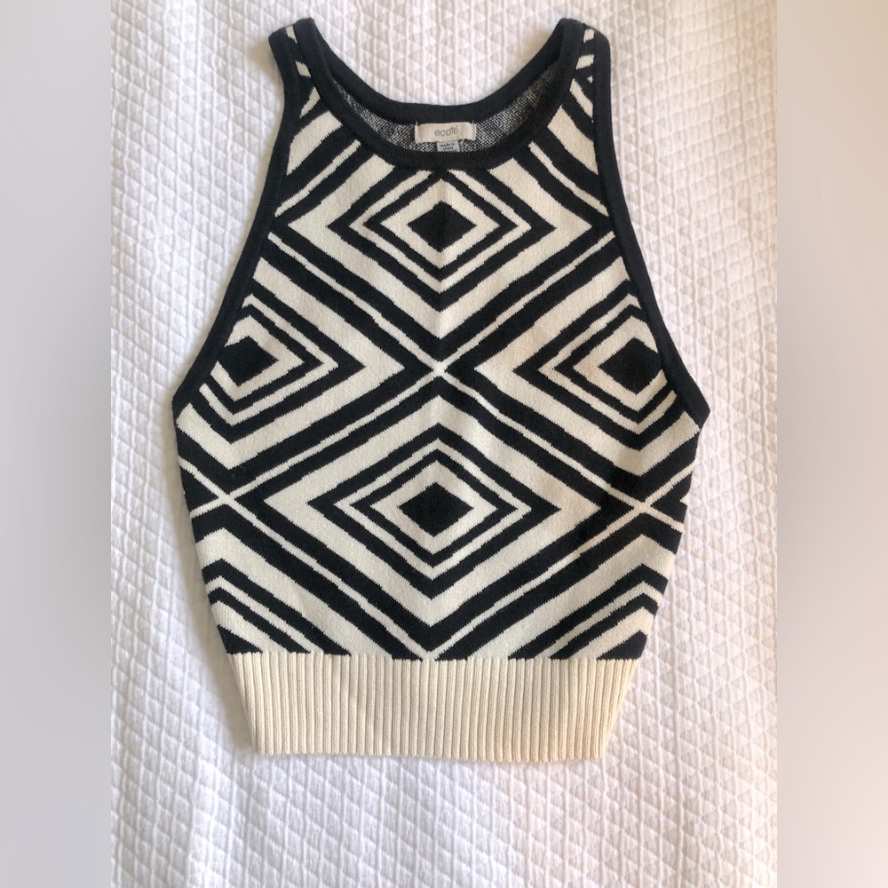 Urban Outfitters (Ecoté) Knit Cream / Black Racer Back Tank Top - XS